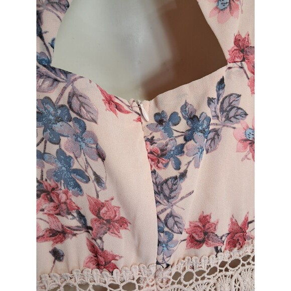 NWT Eilly Bazar Women's Short Sleeve Floral Slip Dress  Pink  L Crochet - Picture 5 of 11